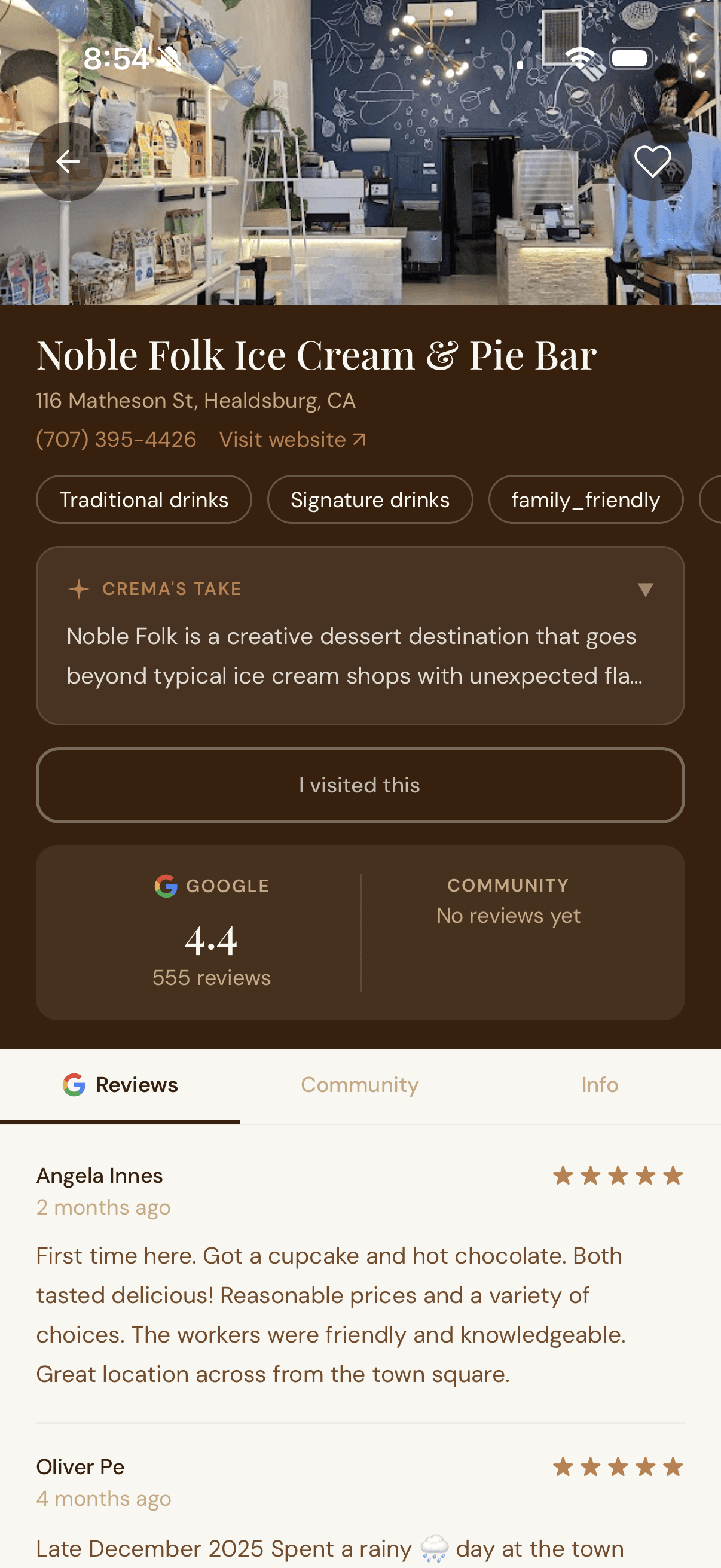 Crema shop detail screen